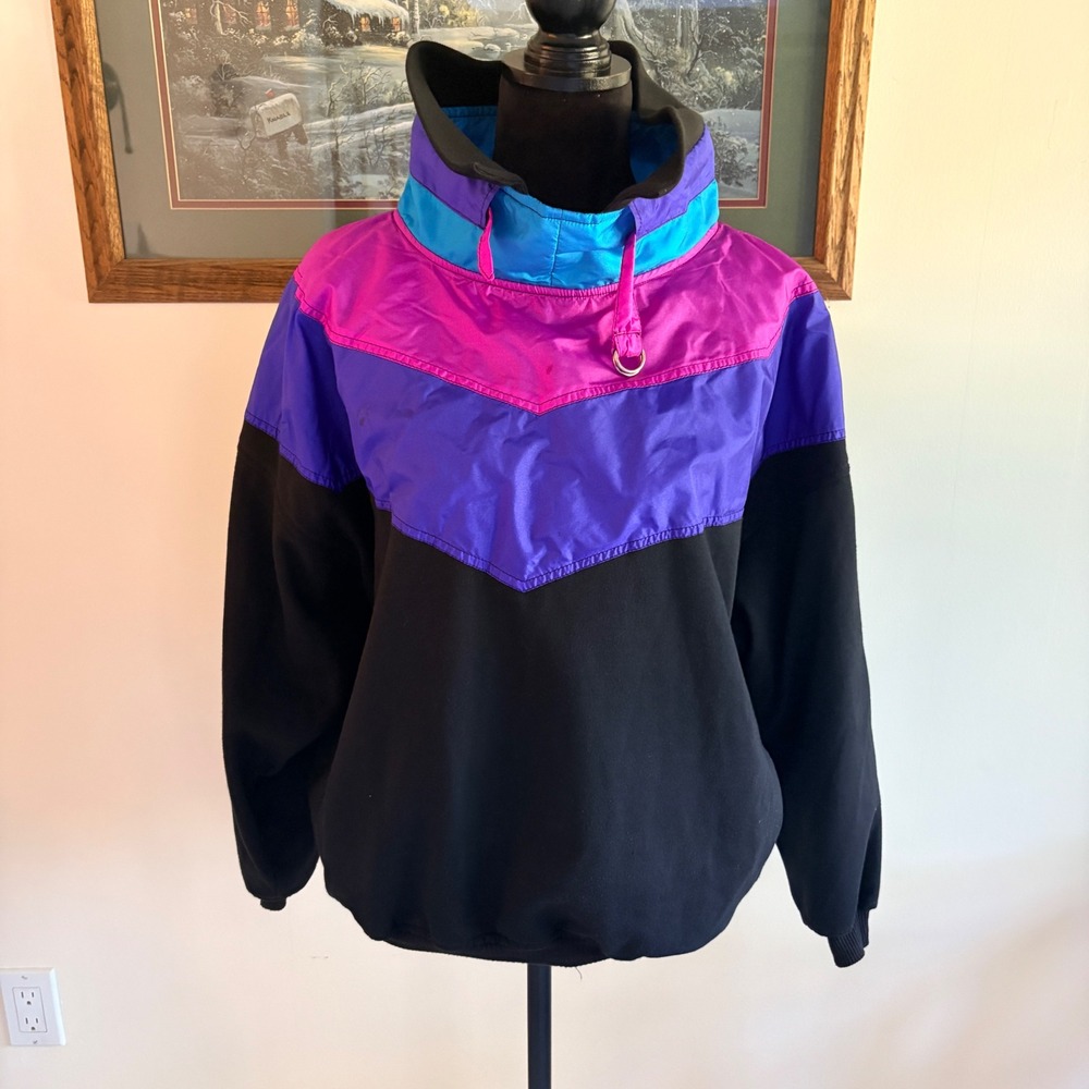 Skea Pullover Jacket Womens Large Vintage Colorblock Fleece Ski Retro 80s Funnel